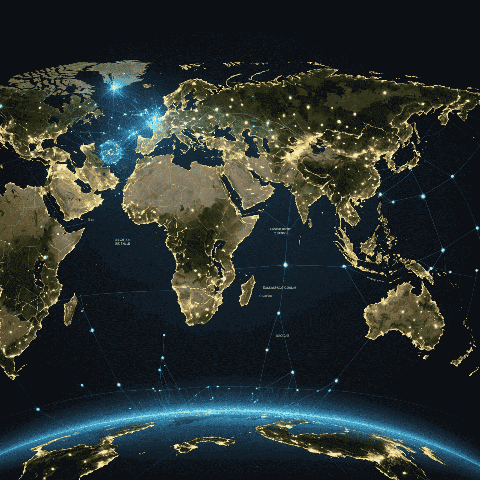 صورة توضح خريطة العالم مع نقاط مضيئة تمثل انتشار شبكات الجيل الخامس في مختلف البلدان